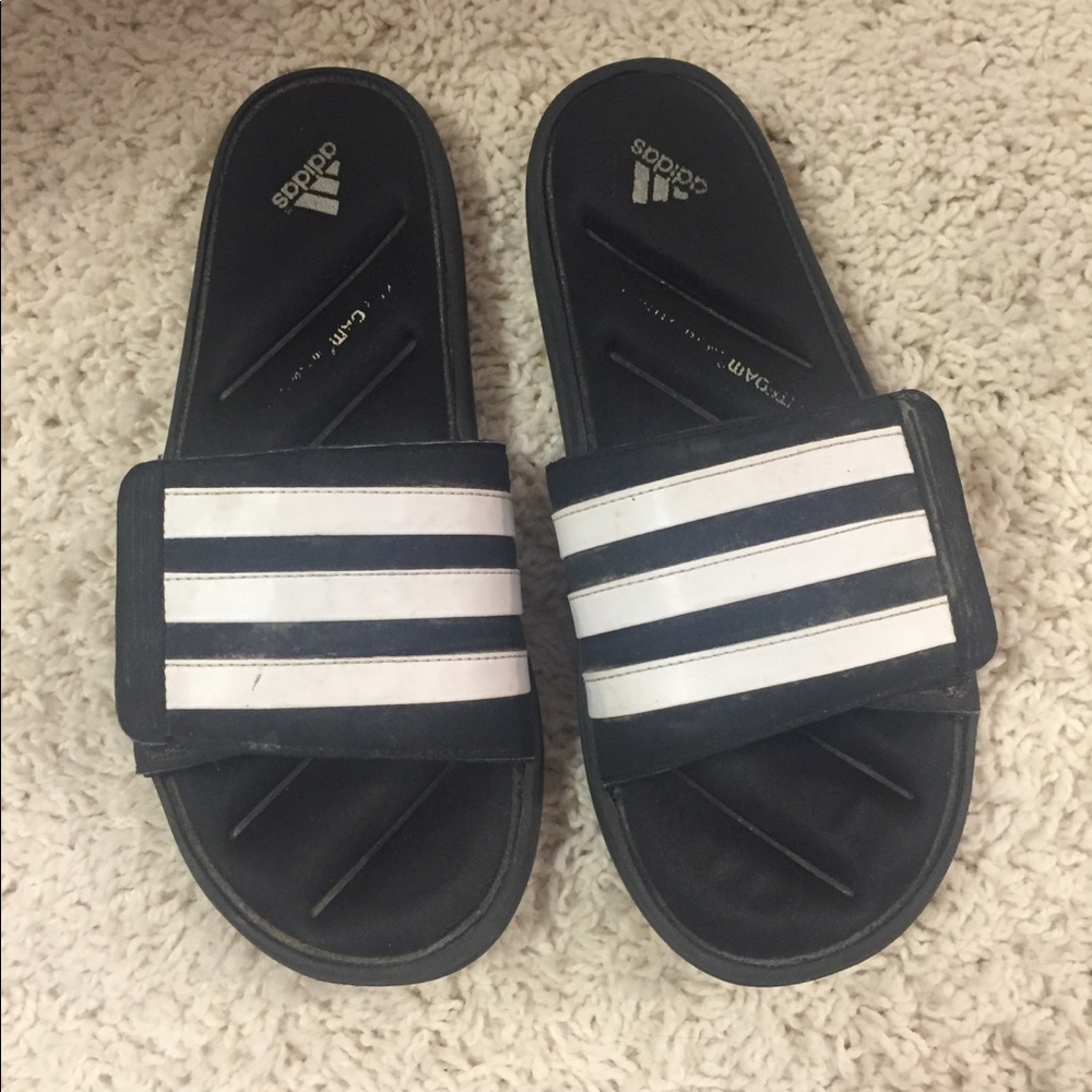[Adidas] black white slides shoes sandals men’s 8